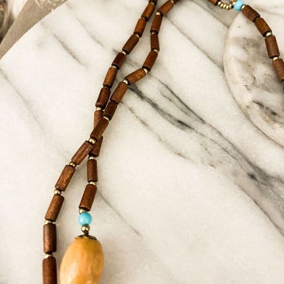 Liz Claiborne Wood Bead Necklace Brown Chunky 2 Strand Long Earthy Vintage 1990s - Picture 6 of 9